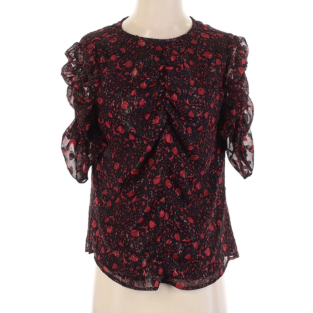 Floral Ruffle Sleeve Top - Black and Red